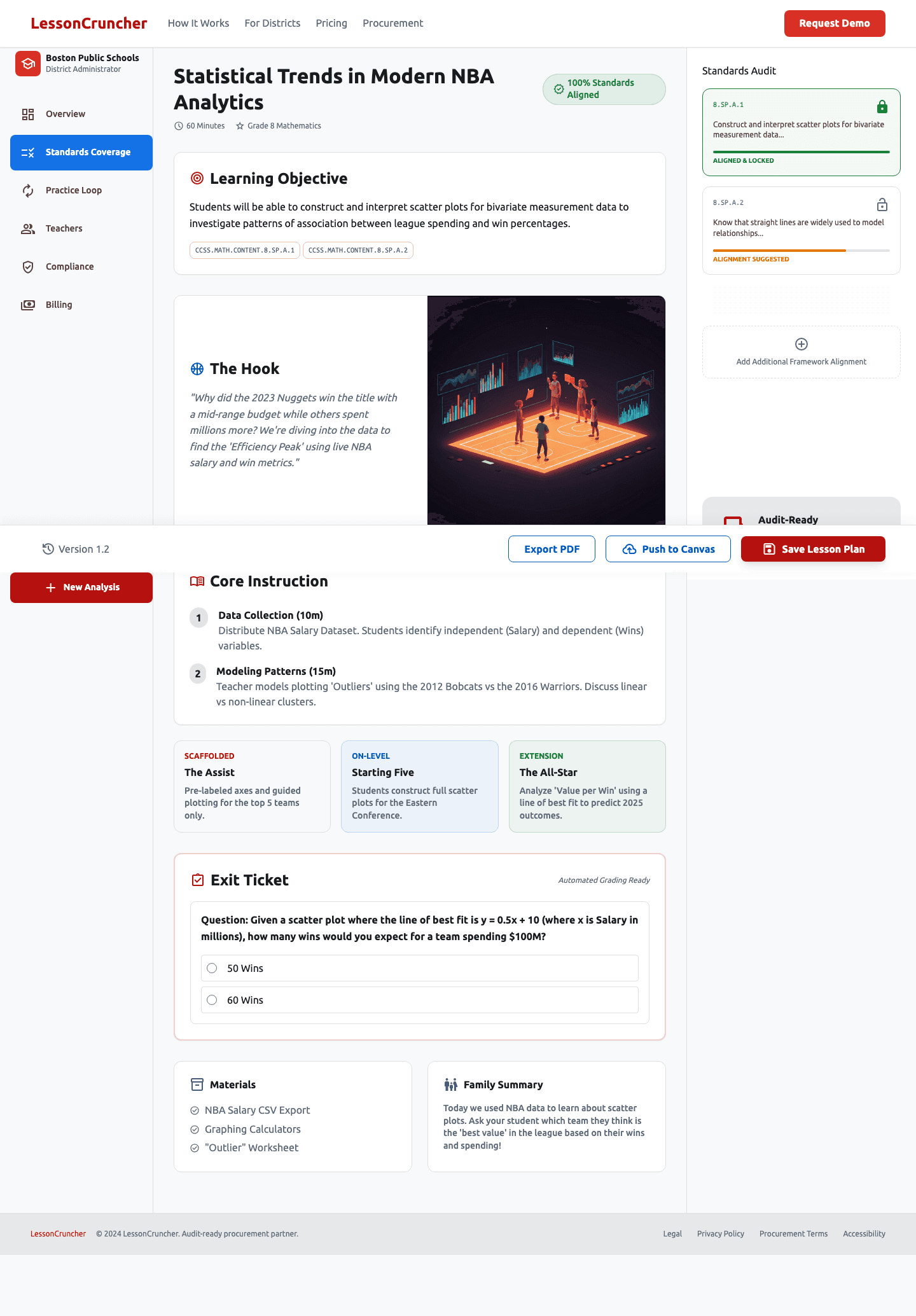 Consumer-style AI lesson generator showing output before standards accountability